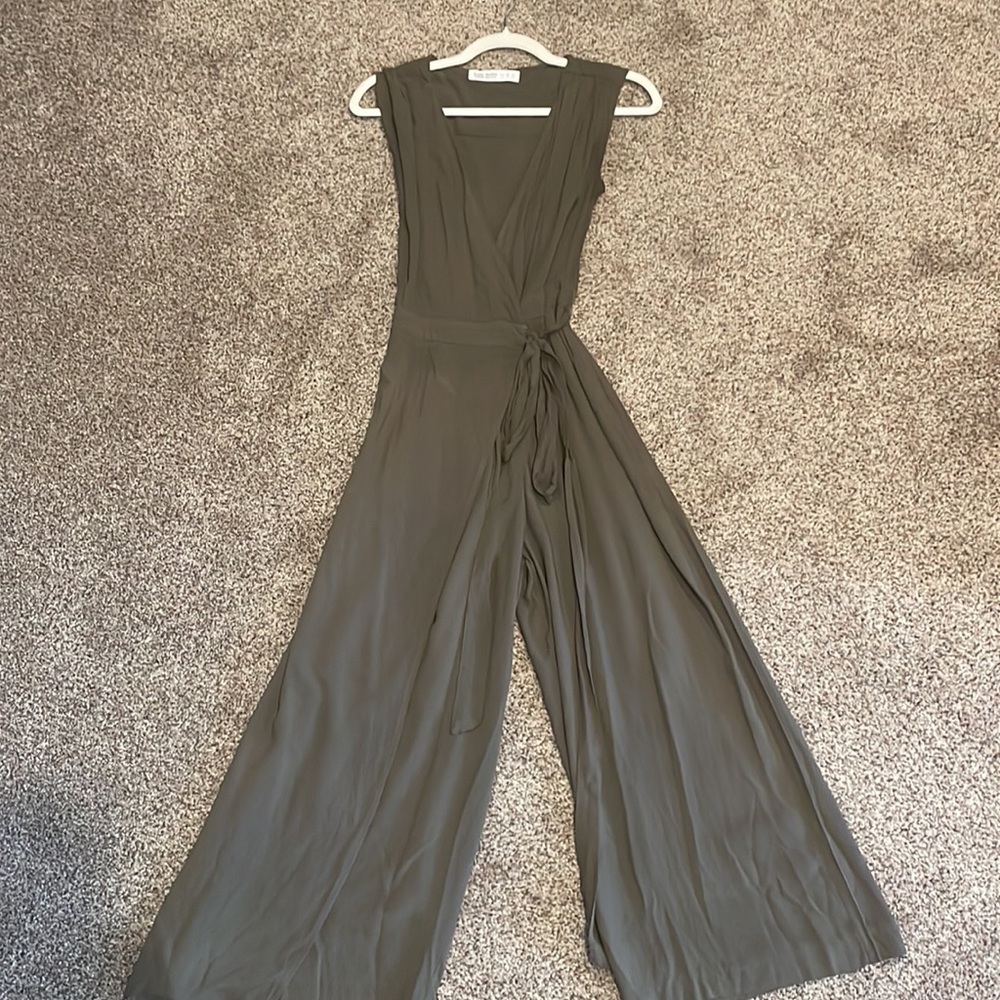 Zara wide leg jumpsuit in olive green